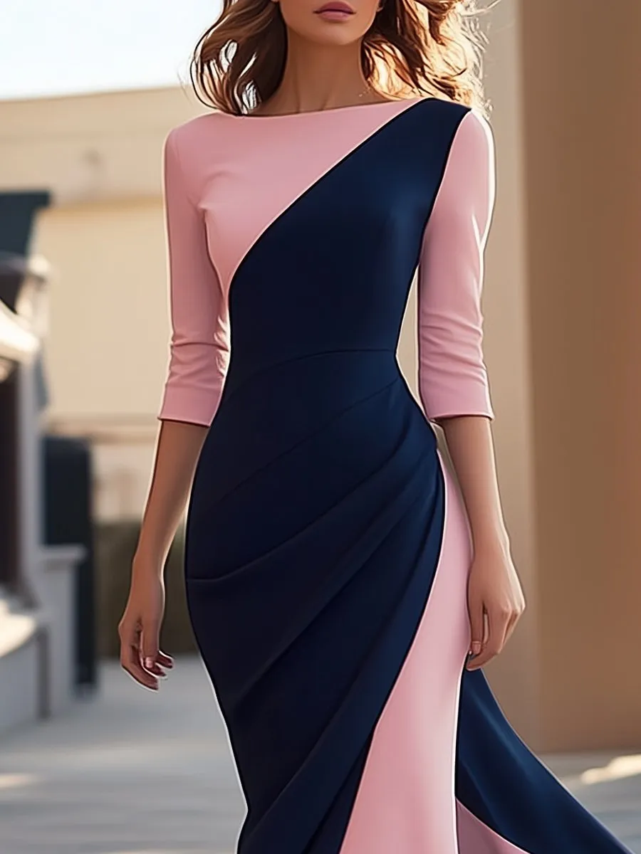 Elegant Two-Tone Mermaid Dress with 3/4 Sleeves