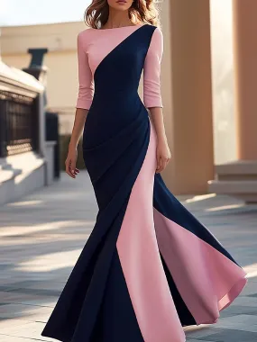 Elegant Two-Tone Mermaid Dress with 3/4 Sleeves