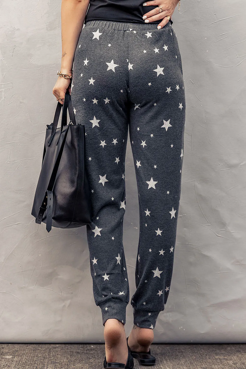 Gray Star Print Elastic Waist Joggers
