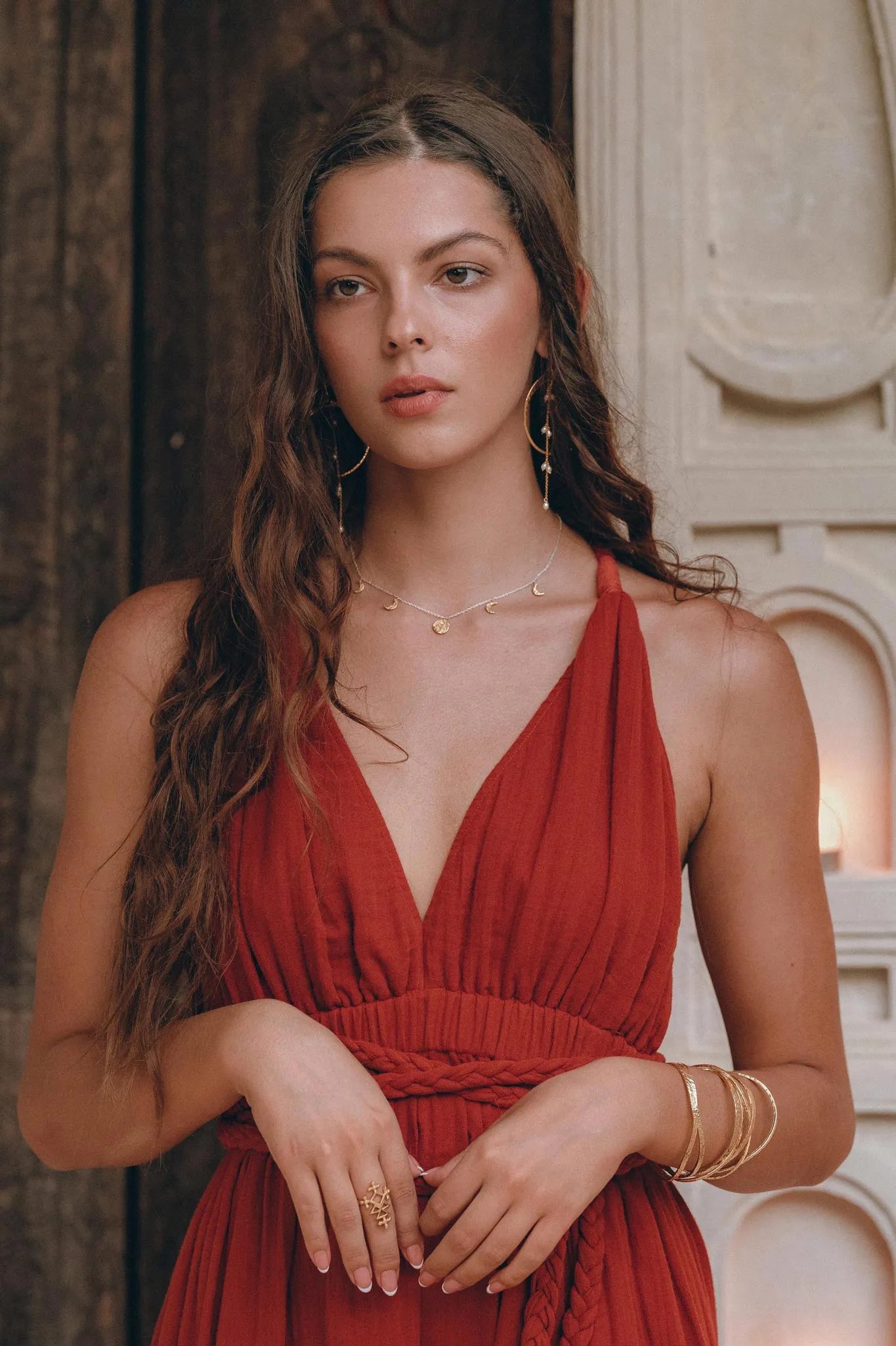 Greek Goddess Dress • Boho Braided Belted Dress • Wine Red Grecian Dress