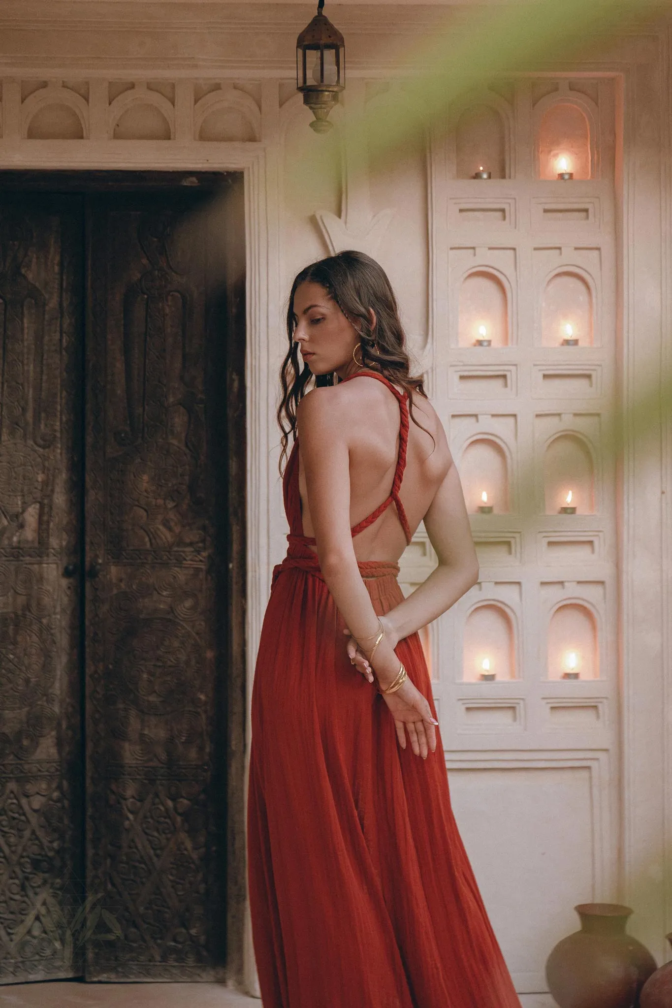 Greek Goddess Dress • Boho Braided Belted Dress • Wine Red Grecian Dress