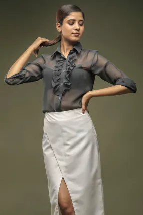 Grey Ruffle Neck Shirt