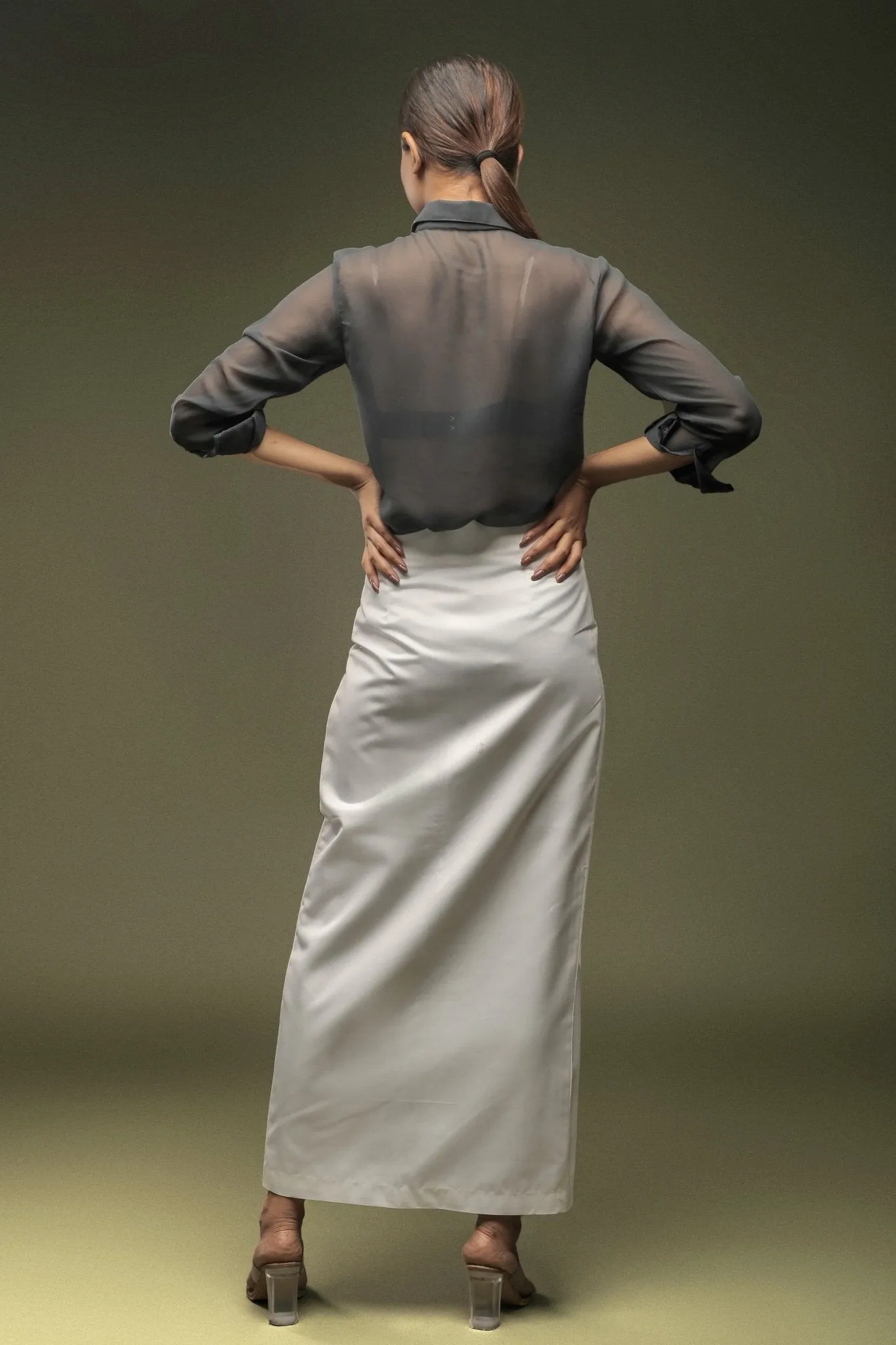 Grey Ruffle Neck Shirt