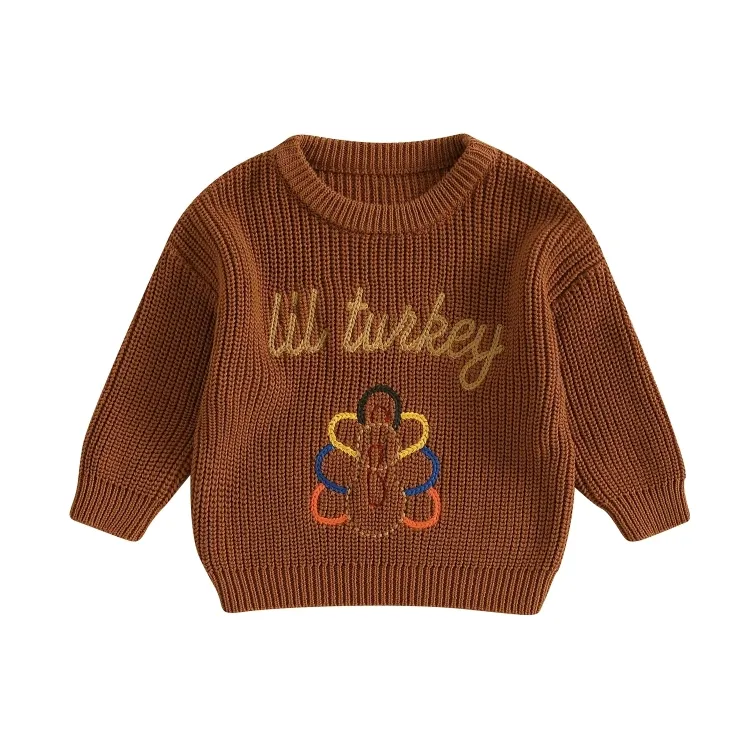 Handcrafted "Lil Turkey" Knitted Baby Pullover Sweater