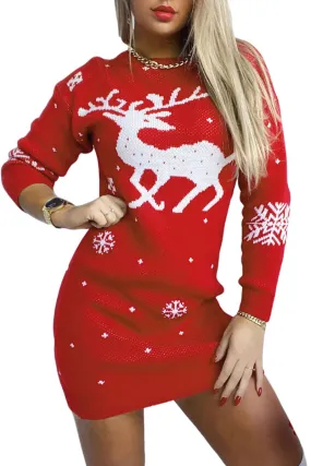 HWT1218 Reindeer Cozy Knit Dress
