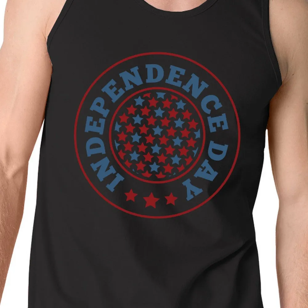 Independence Day Mens Black Crewneck Cotton Graphic Tanks For Him