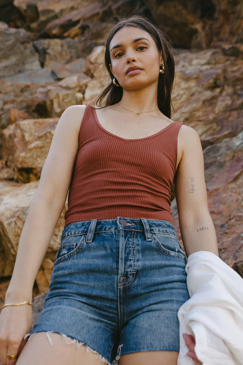 Jessica Cropped Tank in Washed Cognac - FINAL SALE