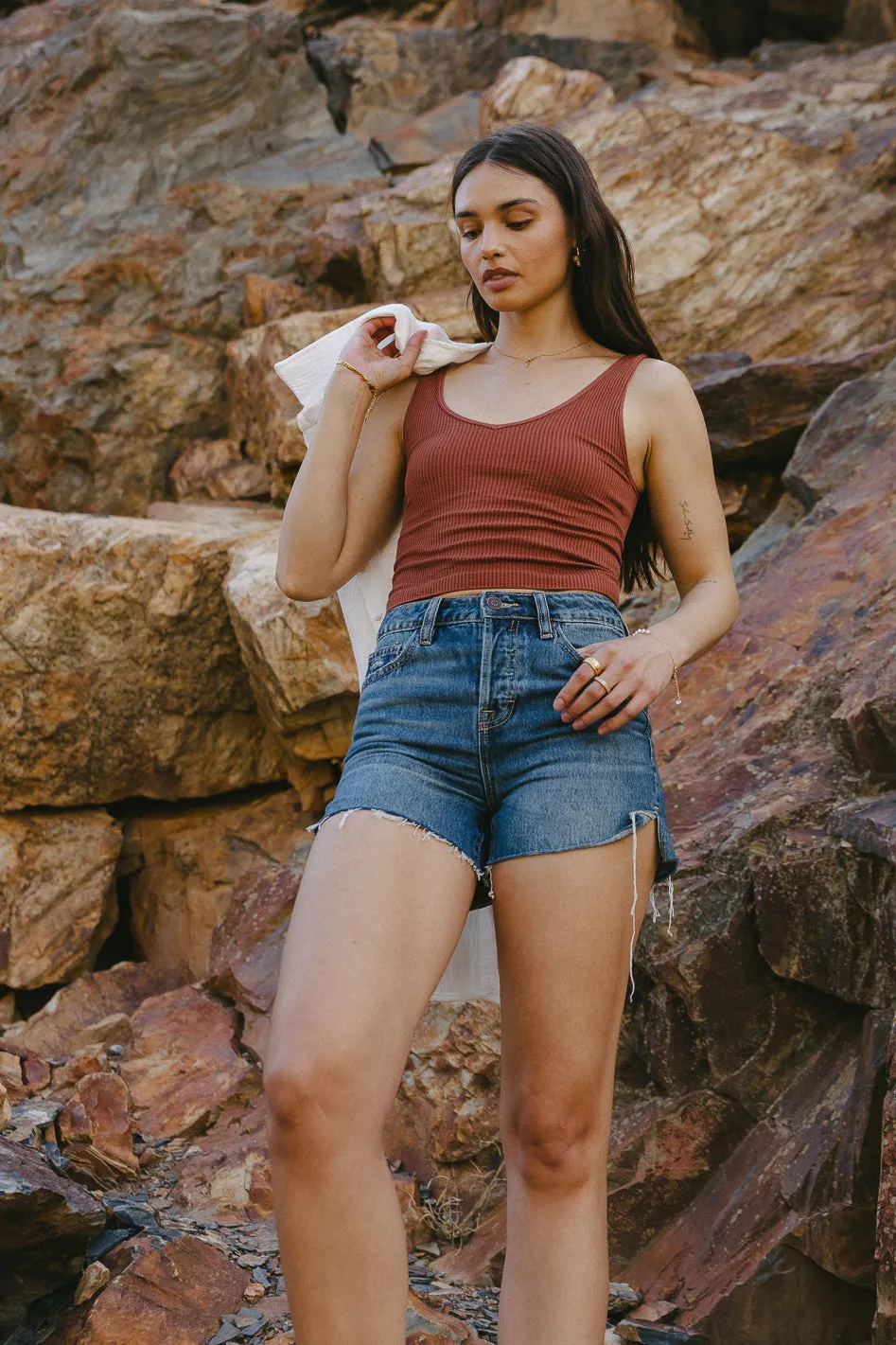 Jessica Cropped Tank in Washed Cognac - FINAL SALE