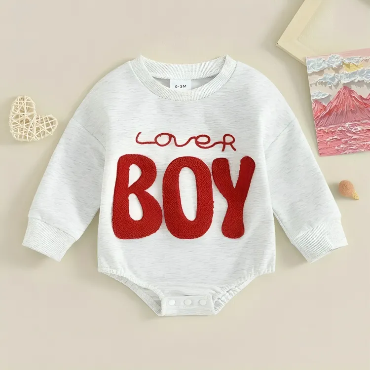 Lover Boy Embroidered Cotton Baby Bodysuit