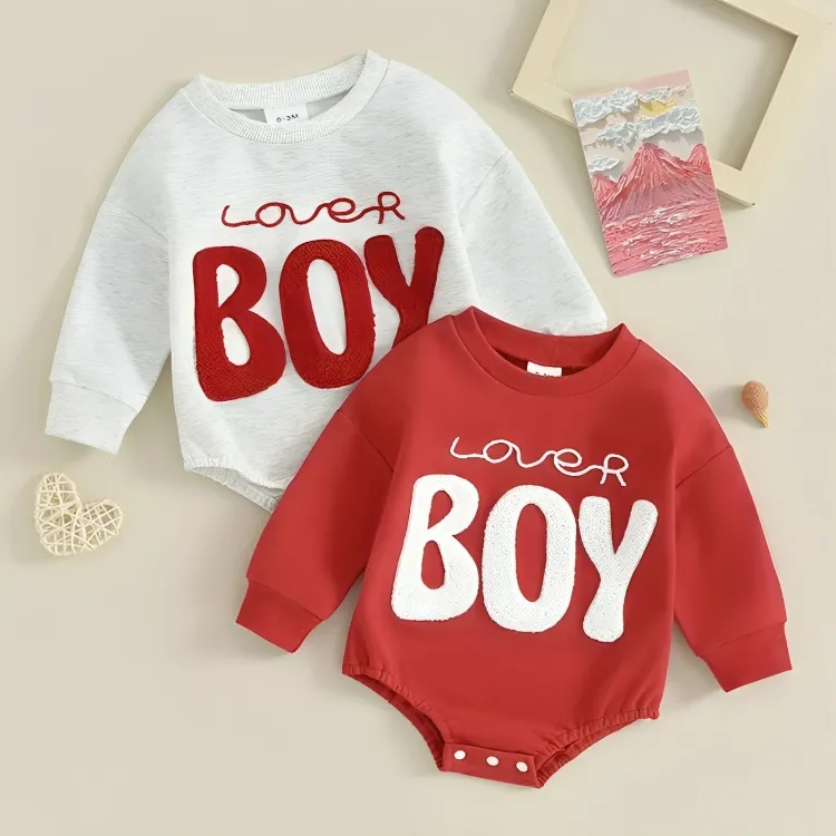 Lover Boy Embroidered Cotton Baby Bodysuit