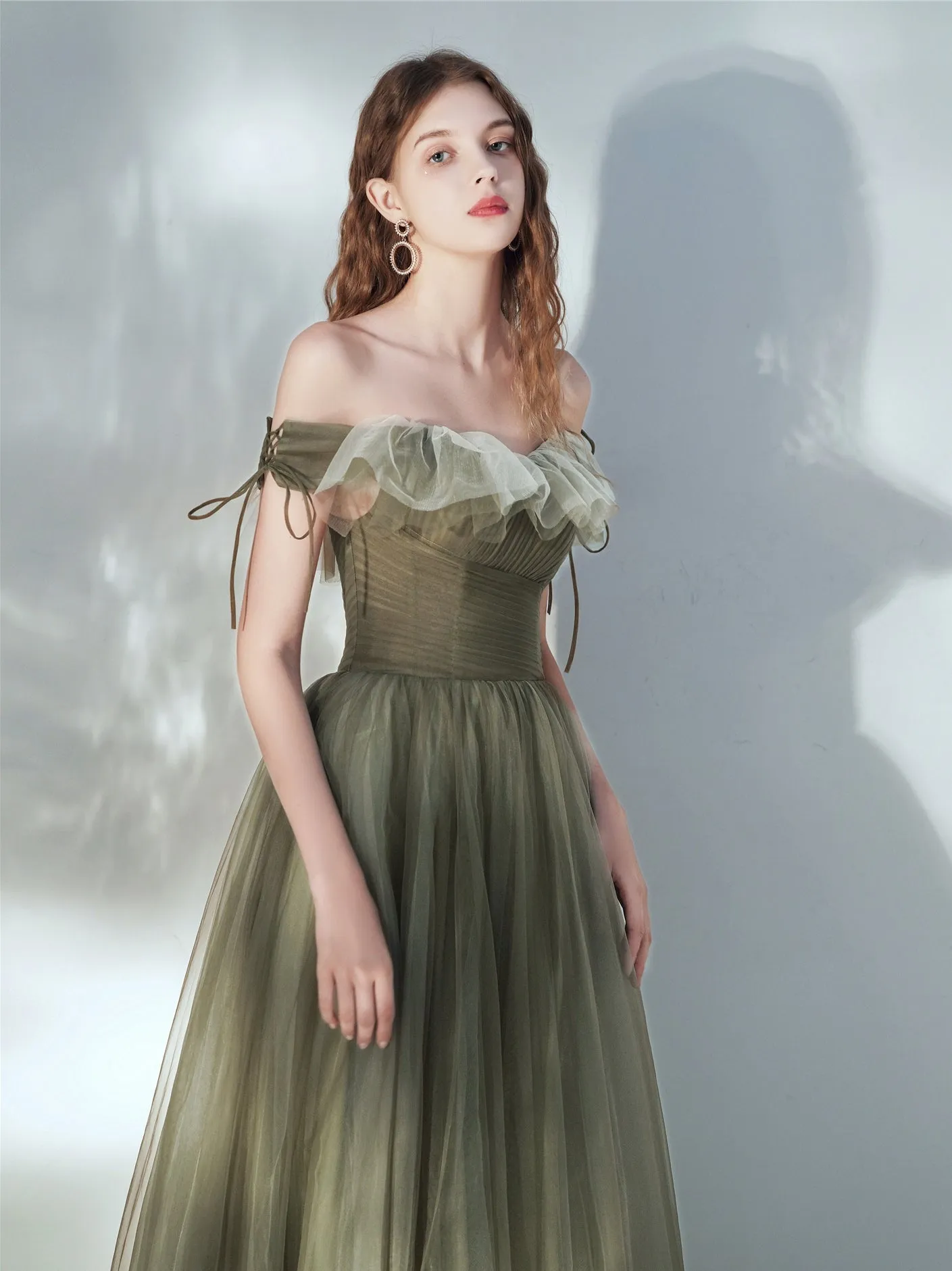 Olive Green Tulle Fairytale Long Prom Dress