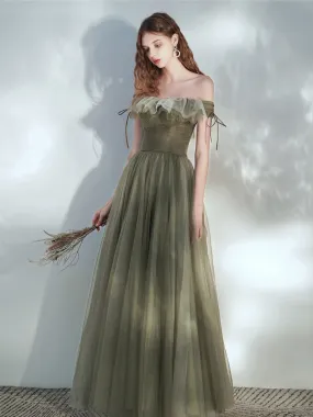 Olive Green Tulle Fairytale Long Prom Dress