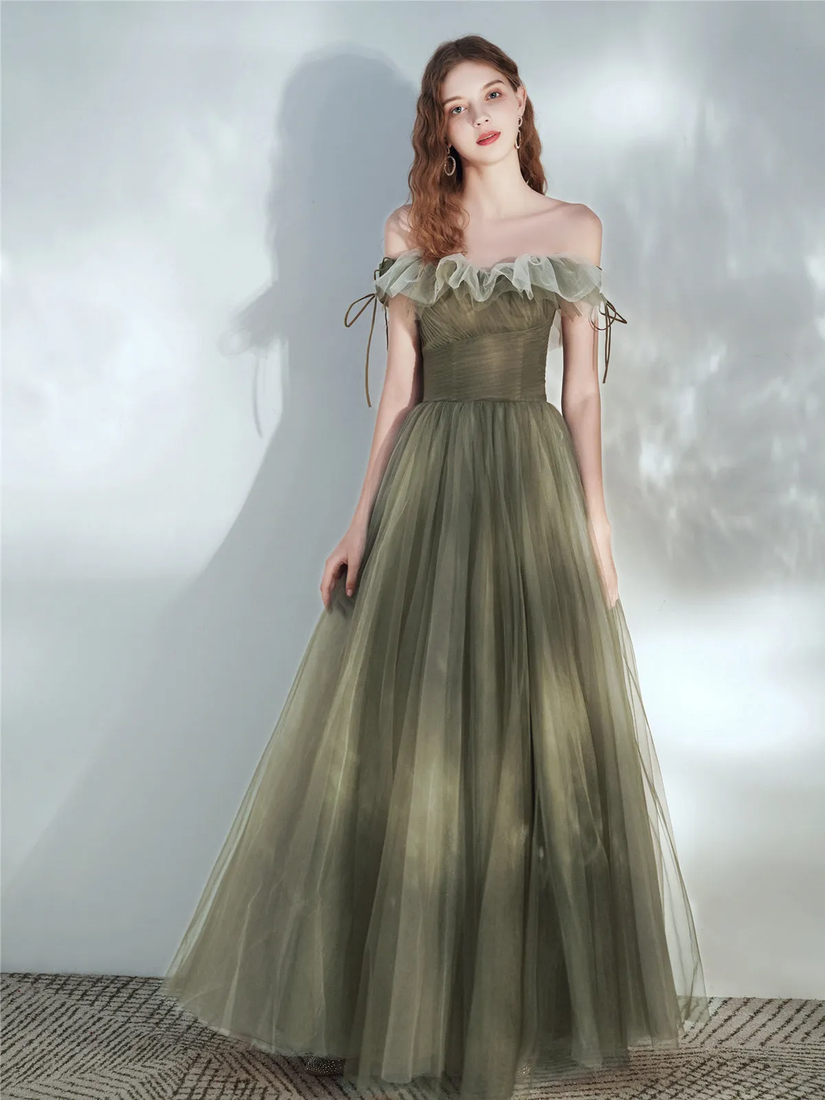 Olive Green Tulle Fairytale Long Prom Dress