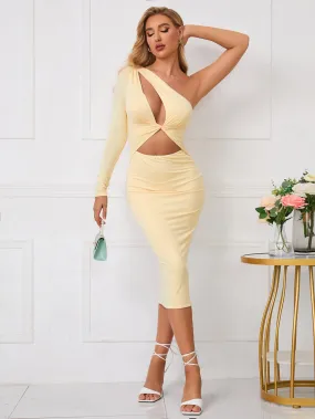 One Shoulder Cut Out Twist Front Bodycon Dress