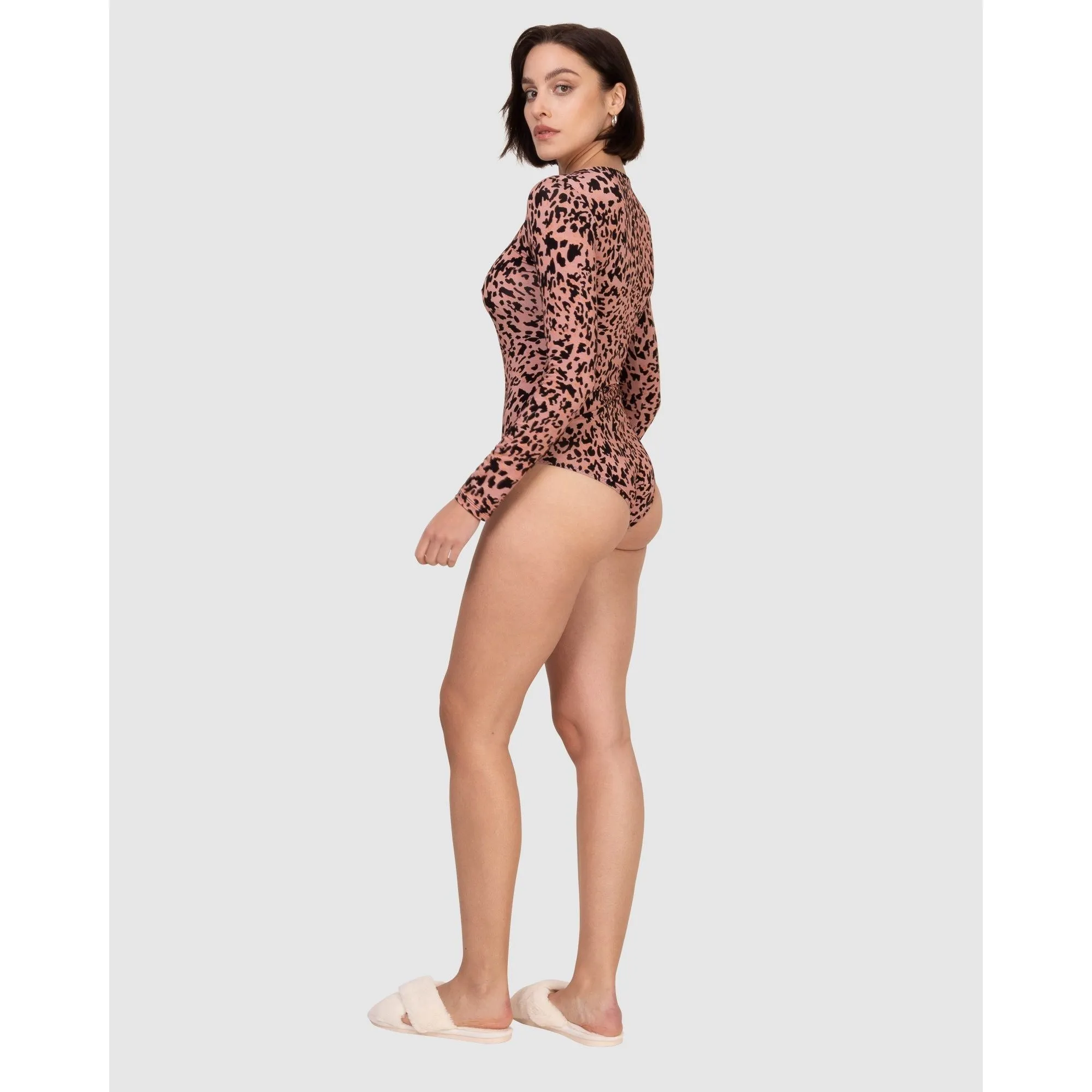 Printed Viscose Boat Neck Long Sleeve Bodysuit