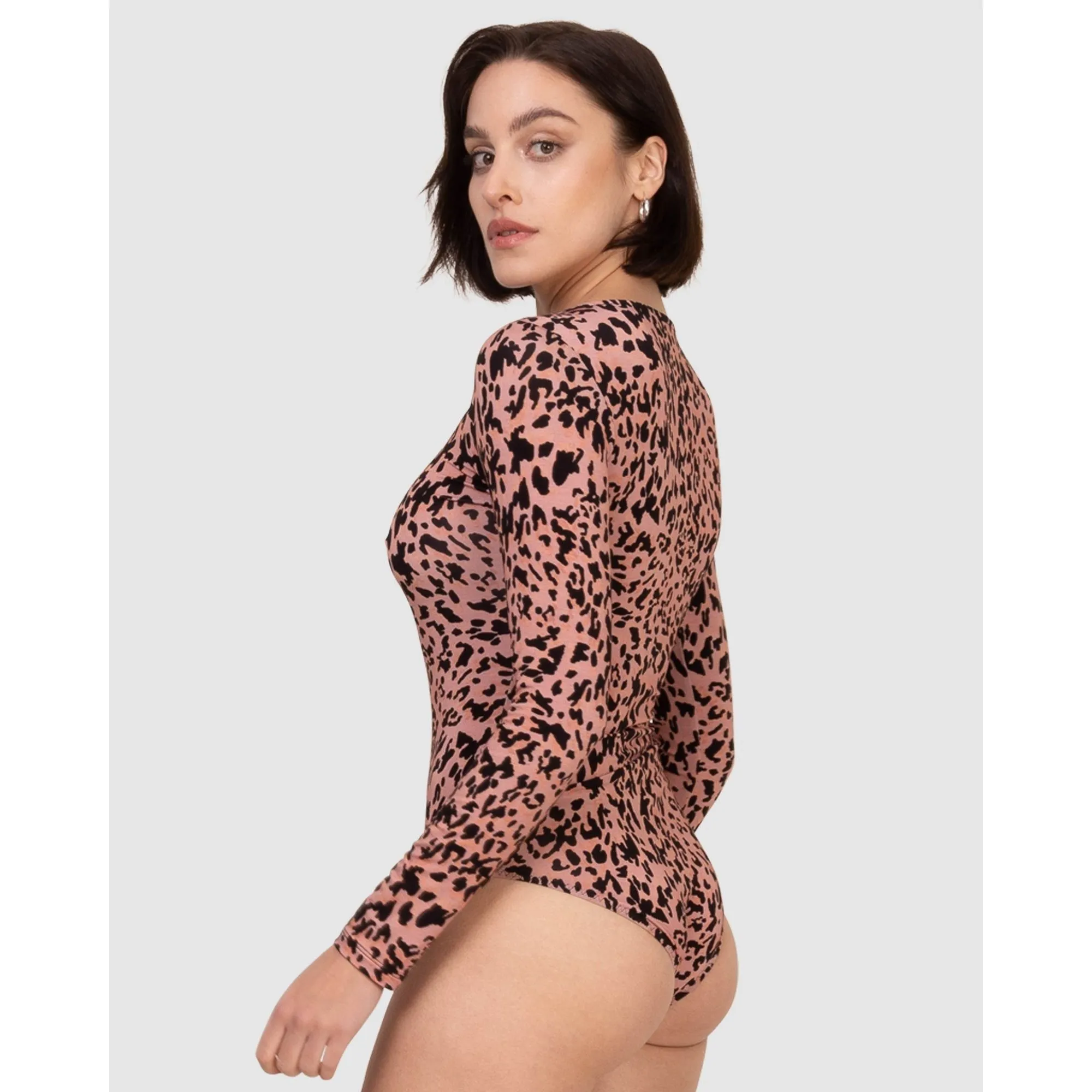 Printed Viscose Boat Neck Long Sleeve Bodysuit