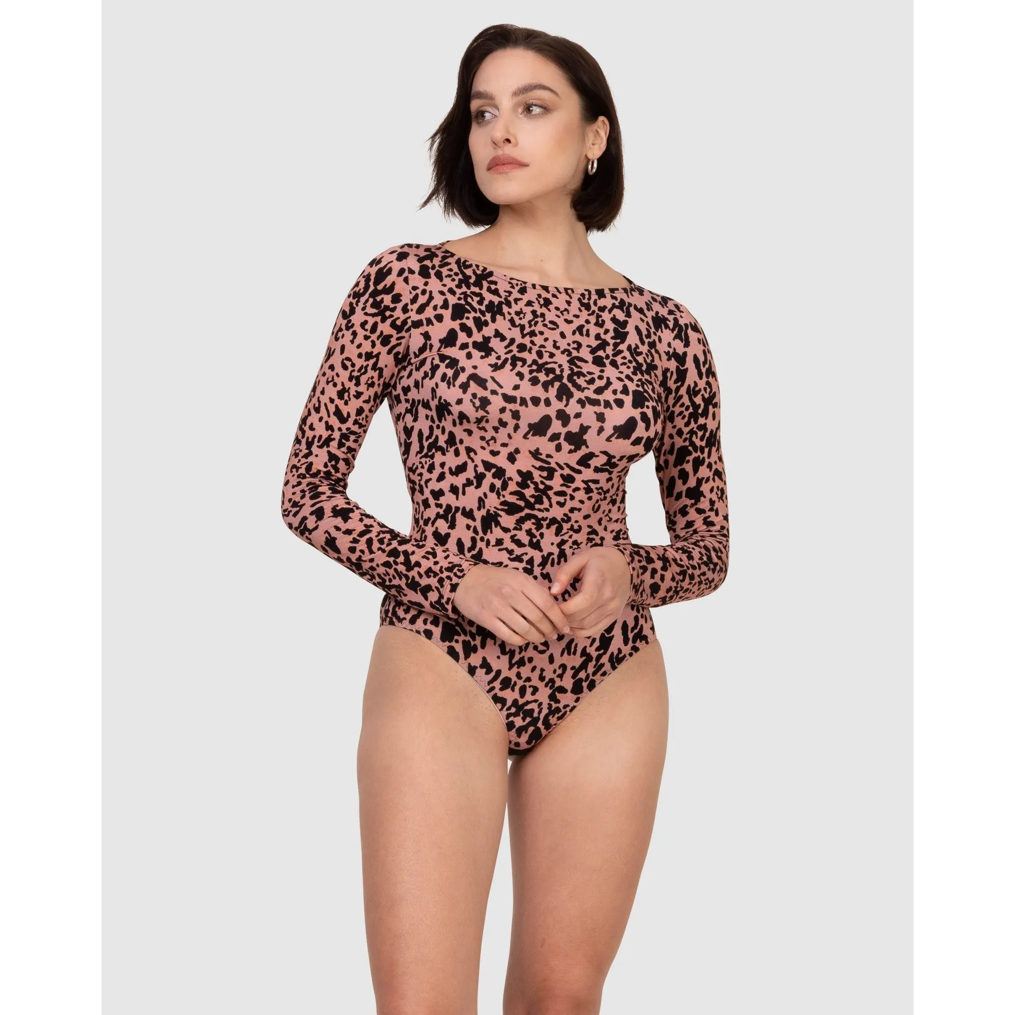 Printed Viscose Boat Neck Long Sleeve Bodysuit