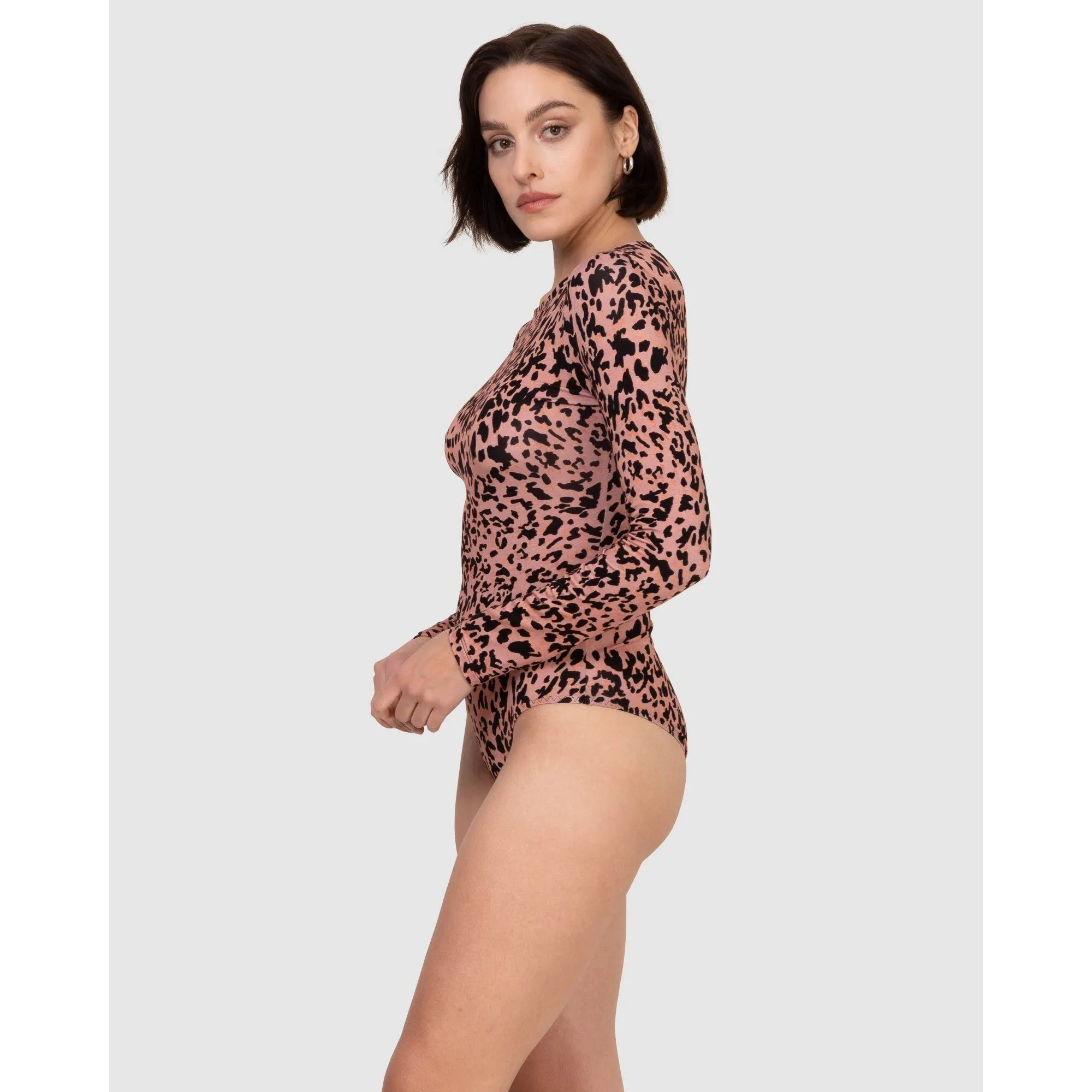 Printed Viscose Boat Neck Long Sleeve Bodysuit