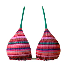 Red Green Stripes Brazilian Triangle Bikini Top
