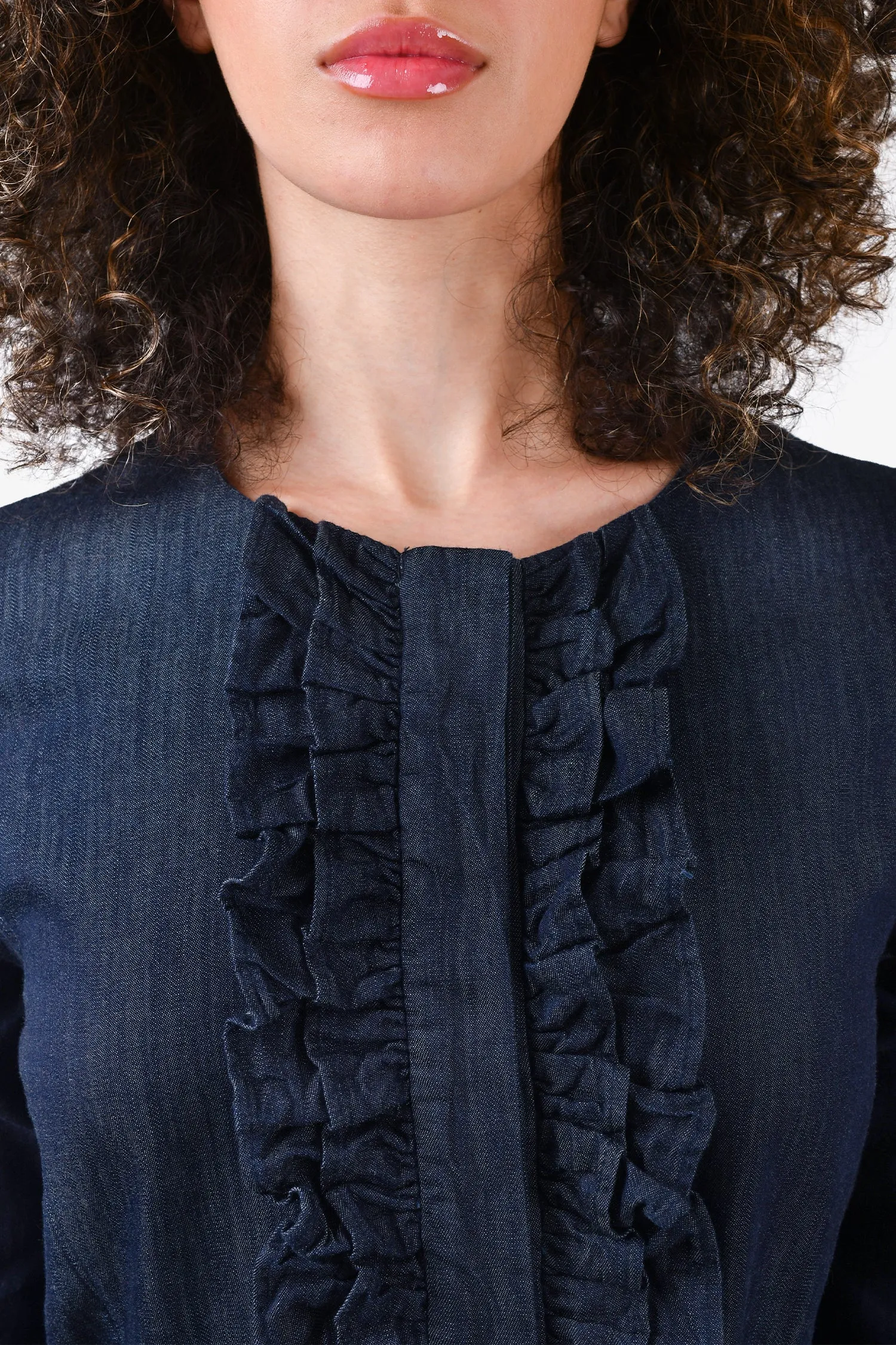 'S Max Mara Dark Blue Denim Ruffle Detail Maxi Dress with Belt Size 4