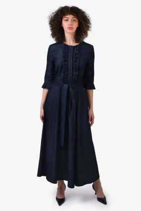 'S Max Mara Dark Blue Denim Ruffle Detail Maxi Dress with Belt Size 4