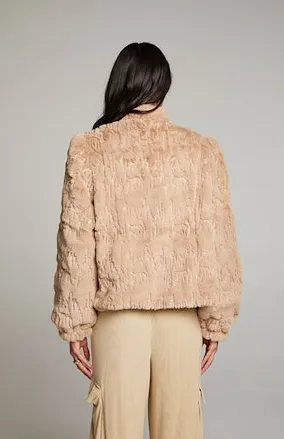 Sequin Faux Fur Puff Sleeve Jacket