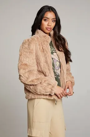 Sequin Faux Fur Puff Sleeve Jacket