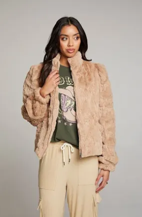 Sequin Faux Fur Puff Sleeve Jacket
