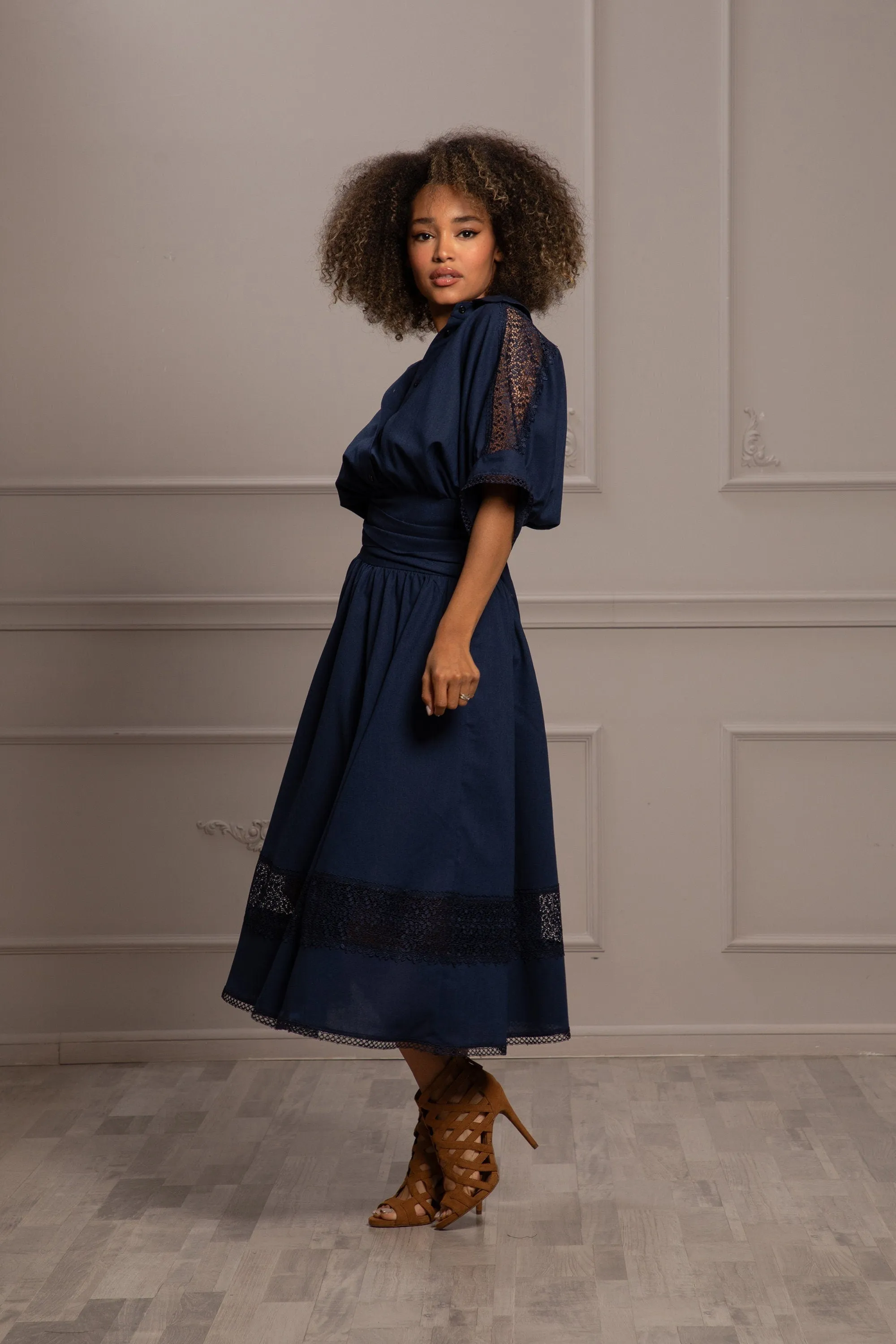SHEER DETAILS LINEN DRESS