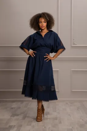 SHEER DETAILS LINEN DRESS