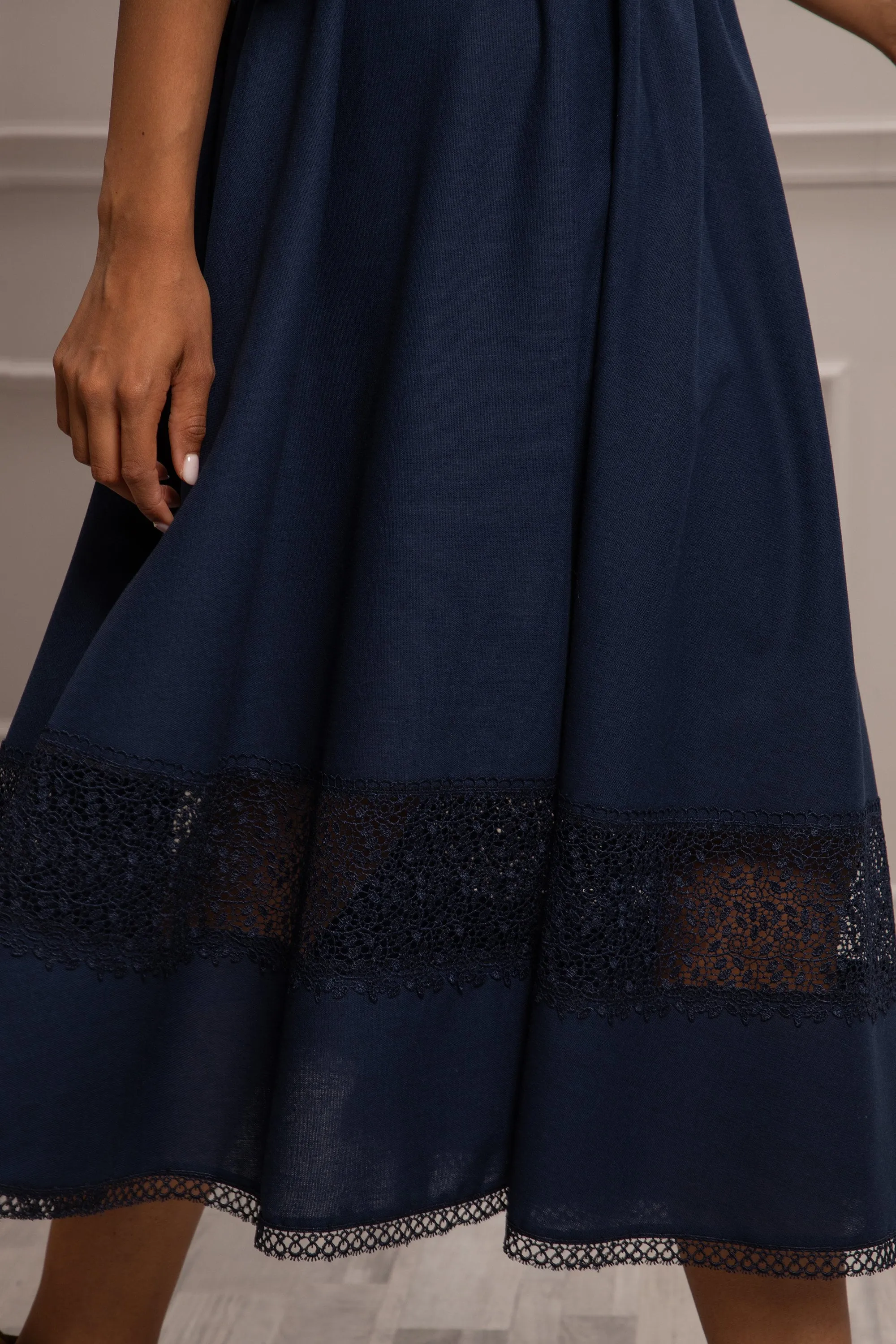 SHEER DETAILS LINEN DRESS