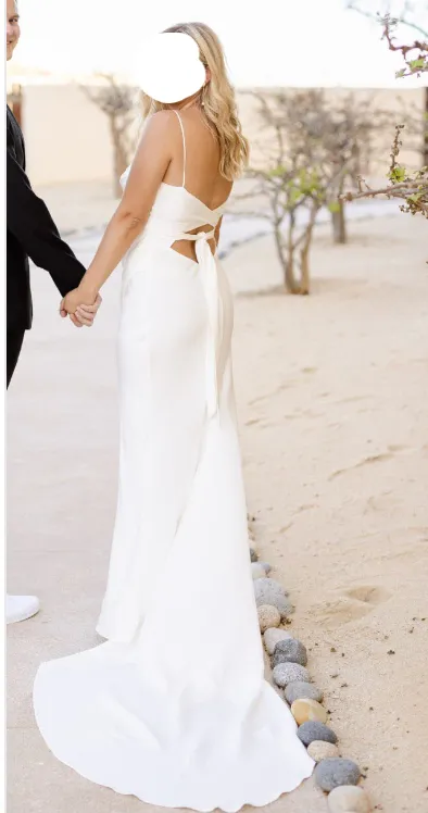 Simple Sexy Boho Mermaid High Slit Bohemian Satin Wedding Bridal Gown