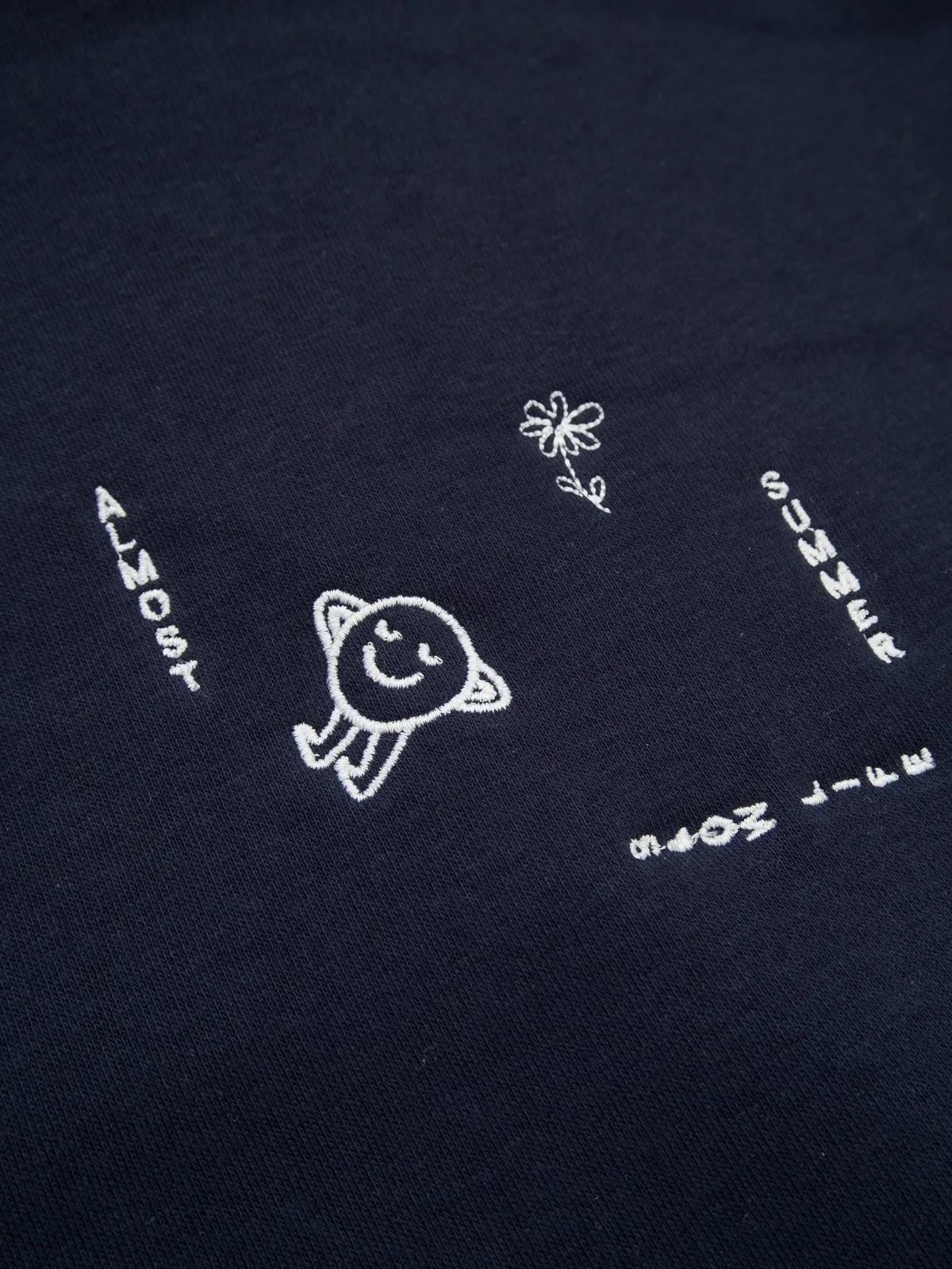 slow life drop shoulder unisex organic cotton sweater denim