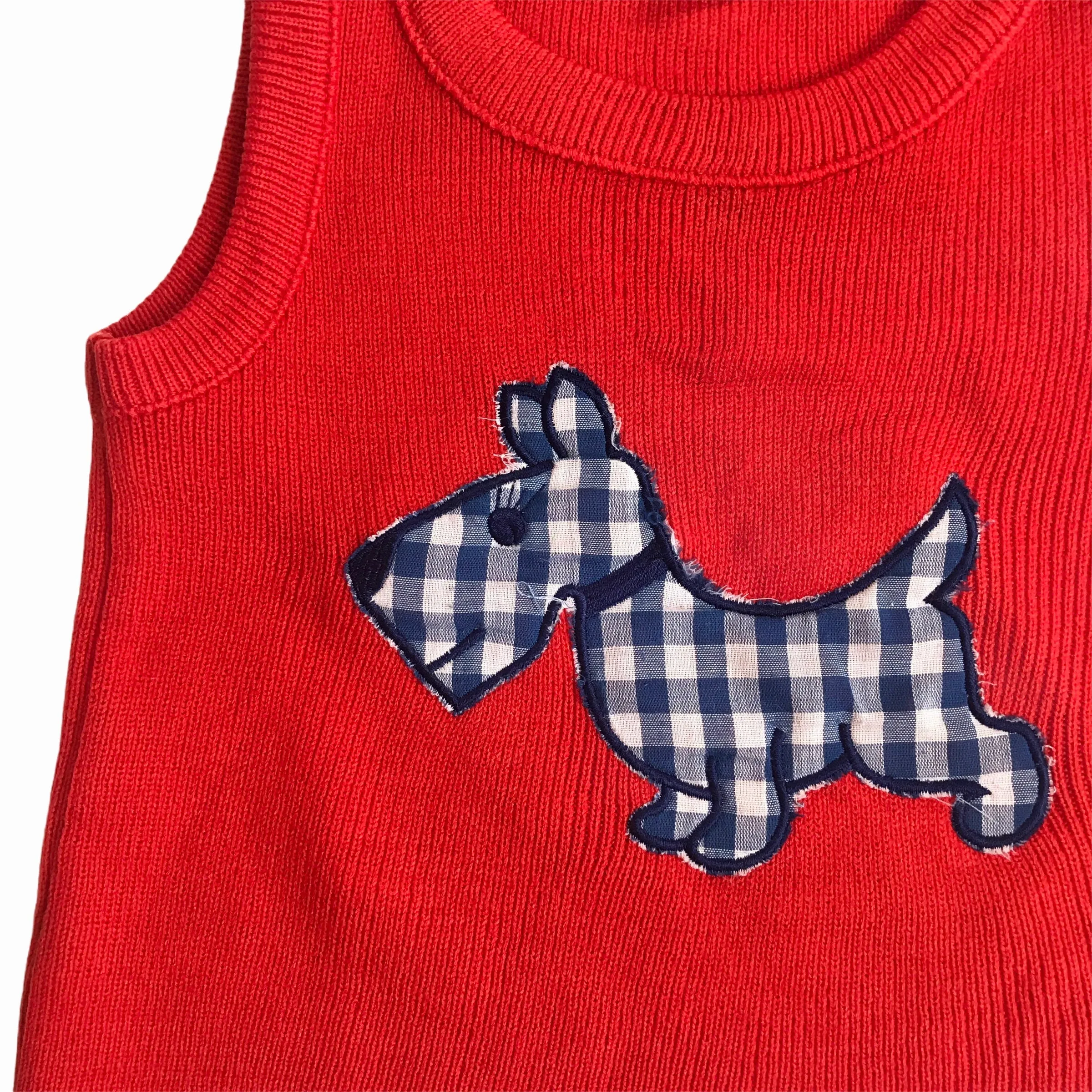 Vintage 1960s Red Knitted "Poodle" Baby Dress French Made 6-9 Months