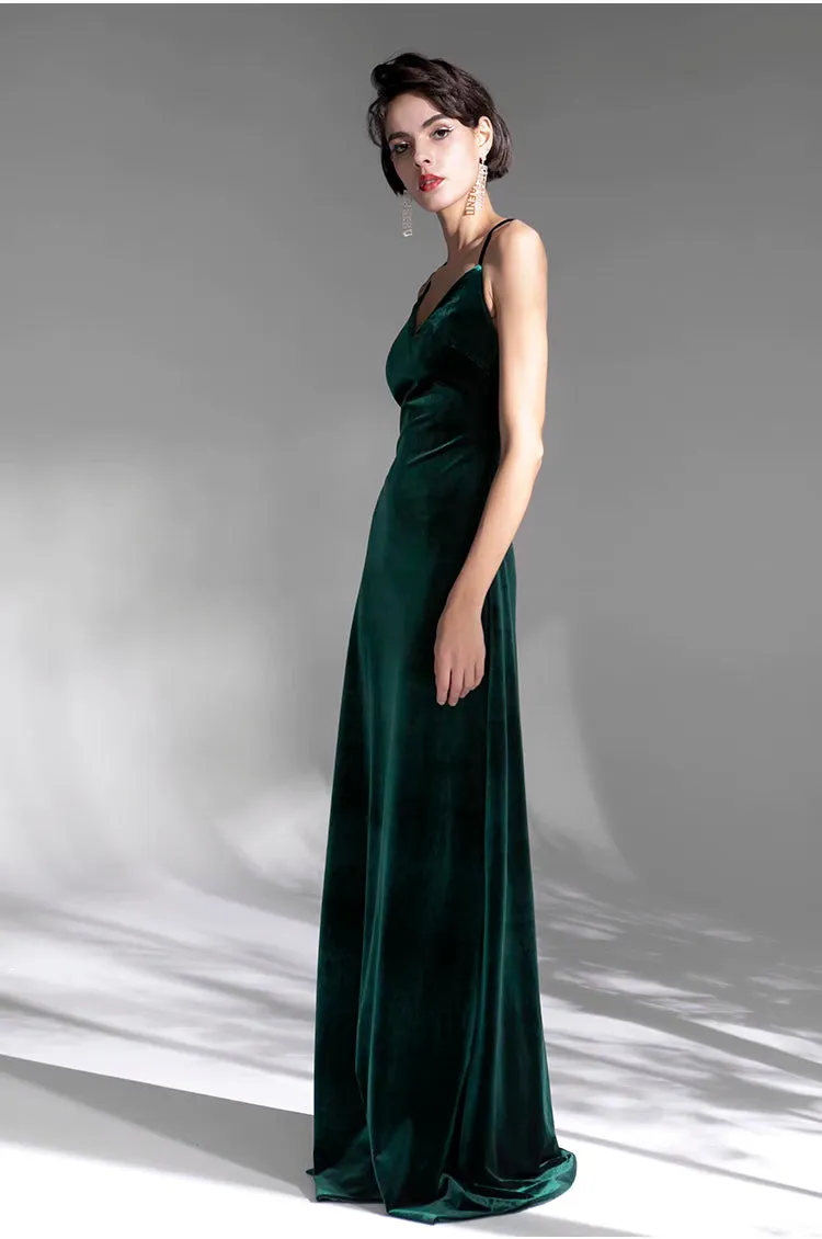 Vintage Green Velvet Prom Dress