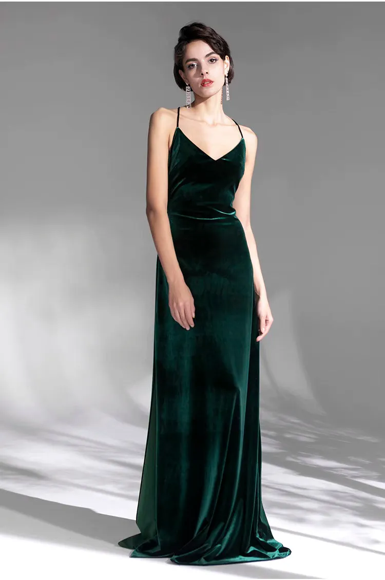 Vintage Green Velvet Prom Dress