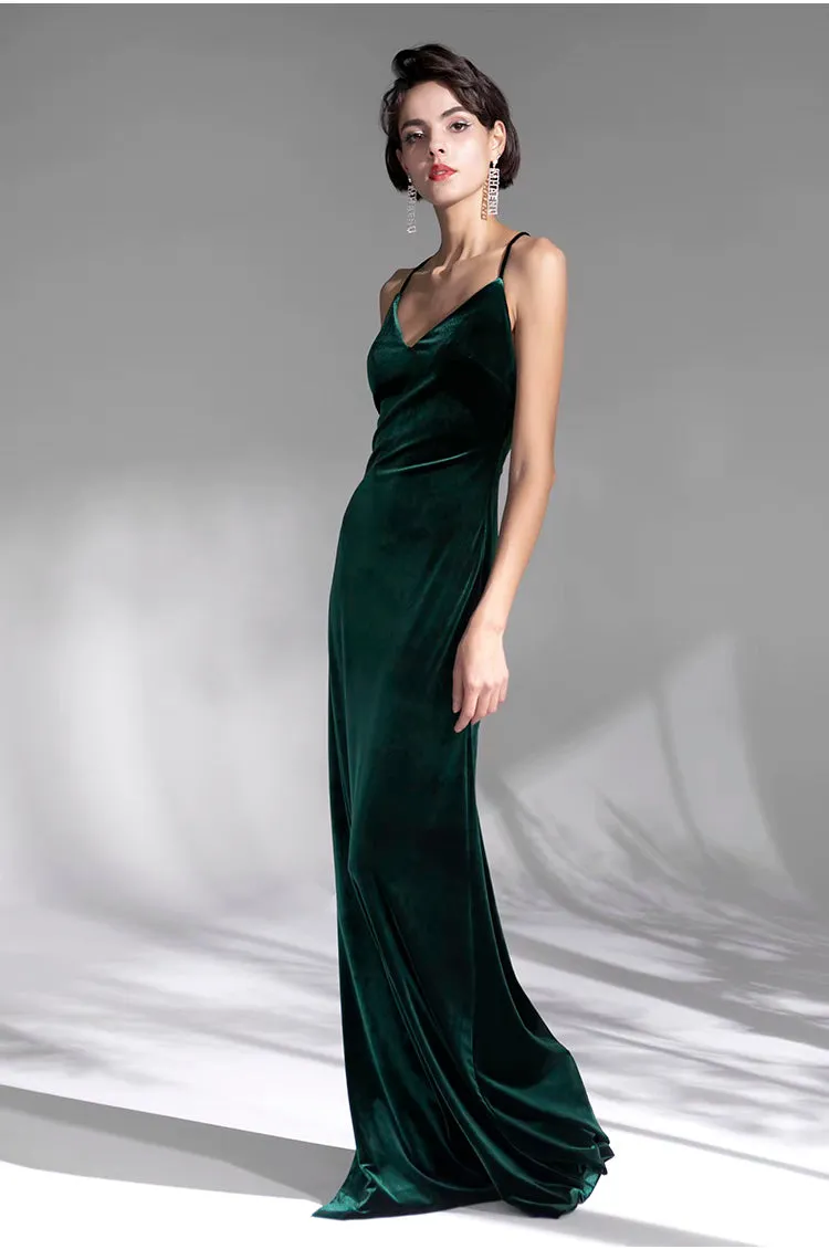 Vintage Green Velvet Prom Dress