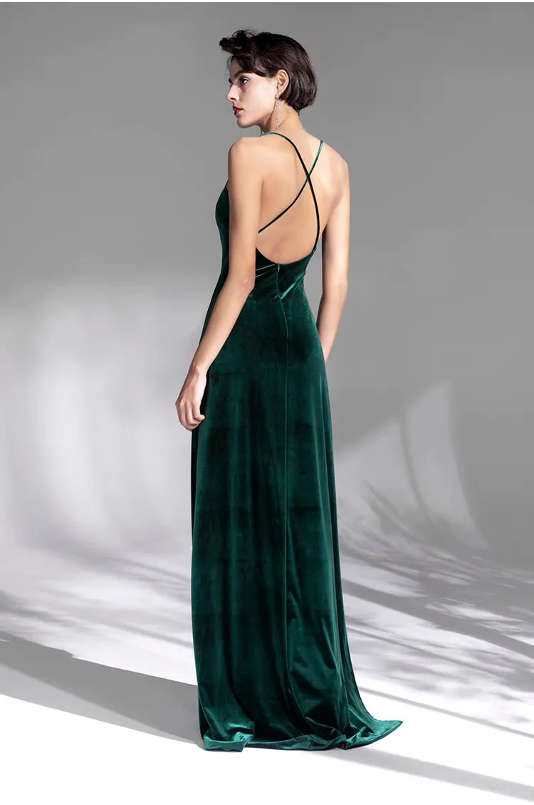 Vintage Green Velvet Prom Dress