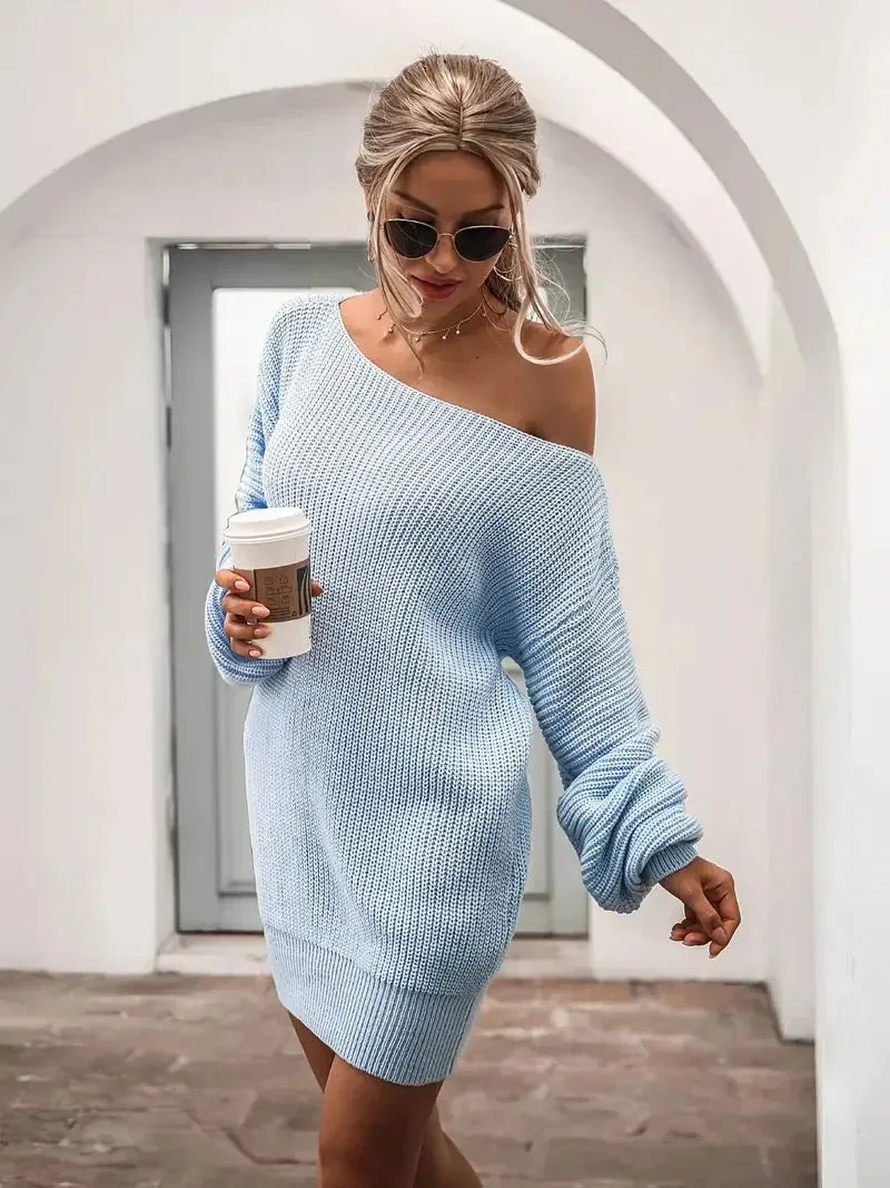 Wenkouban-Christmas Thanksgiving Gift New Year's Eve Dress party look inspos back to school dress  Loose Round Neck Solid Sweater Dress