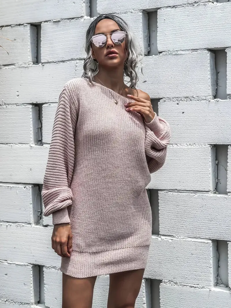 Wenkouban-Christmas Thanksgiving Gift New Year's Eve Dress party look inspos back to school dress  Loose Round Neck Solid Sweater Dress