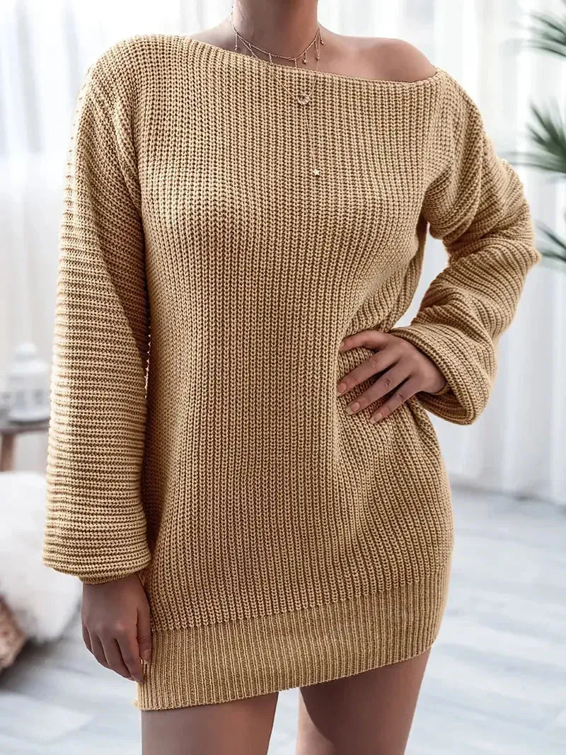 Wenkouban-Christmas Thanksgiving Gift New Year's Eve Dress party look inspos back to school dress  Loose Round Neck Solid Sweater Dress