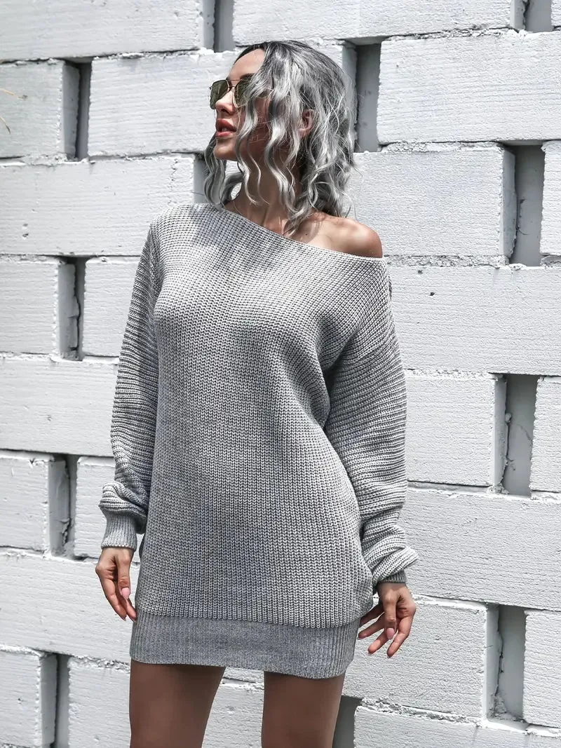 Wenkouban-Christmas Thanksgiving Gift New Year's Eve Dress party look inspos back to school dress  Loose Round Neck Solid Sweater Dress