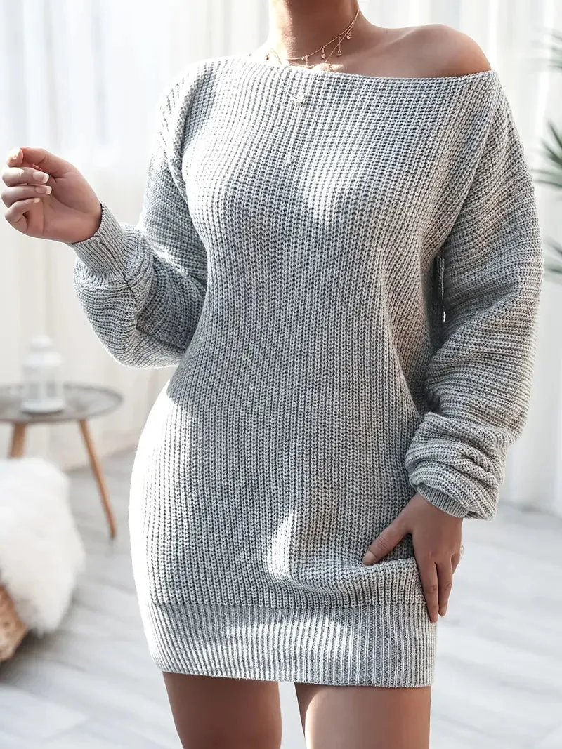 Wenkouban-Christmas Thanksgiving Gift New Year's Eve Dress party look inspos back to school dress  Loose Round Neck Solid Sweater Dress