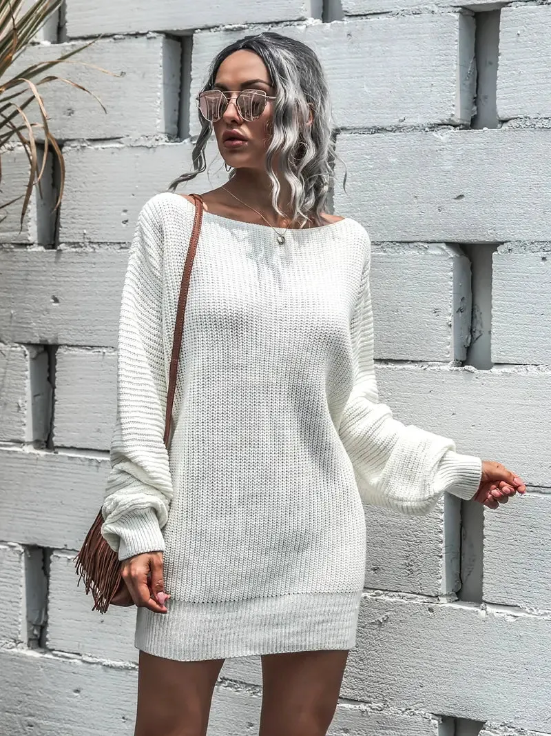 Wenkouban-Christmas Thanksgiving Gift New Year's Eve Dress party look inspos back to school dress  Loose Round Neck Solid Sweater Dress