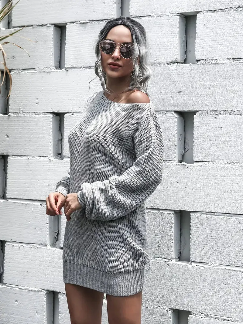 Wenkouban-Christmas Thanksgiving Gift New Year's Eve Dress party look inspos back to school dress  Loose Round Neck Solid Sweater Dress