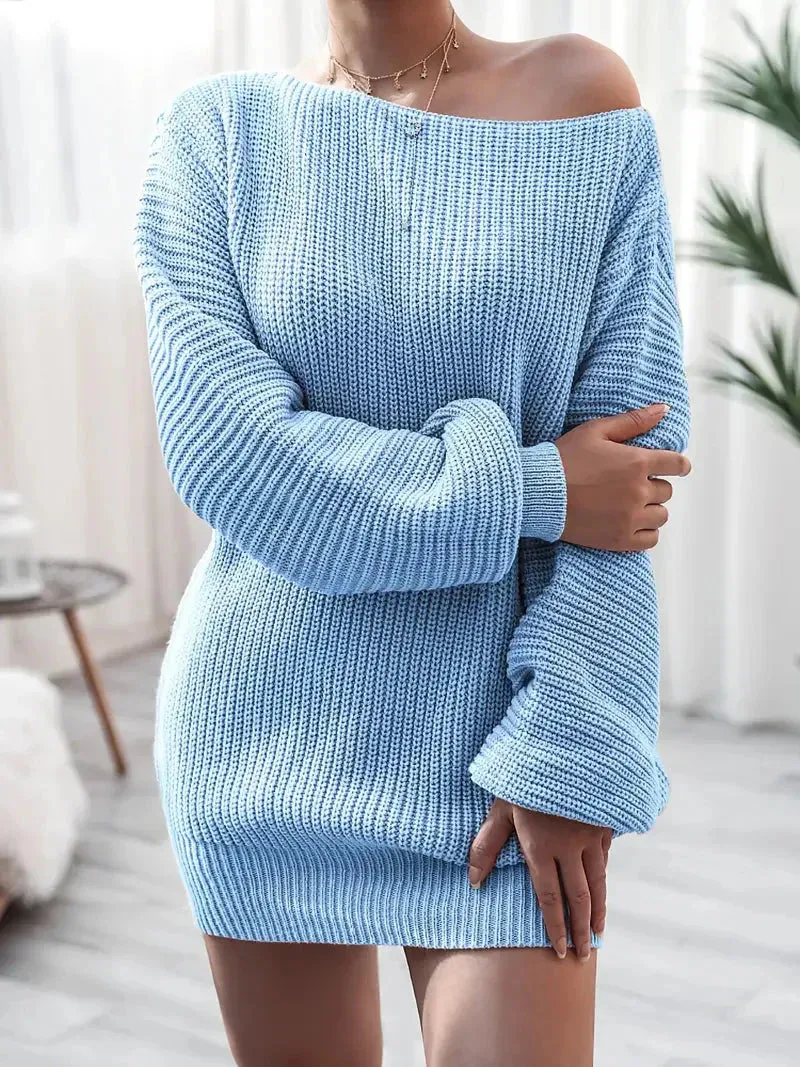 Wenkouban-Christmas Thanksgiving Gift New Year's Eve Dress party look inspos back to school dress  Loose Round Neck Solid Sweater Dress