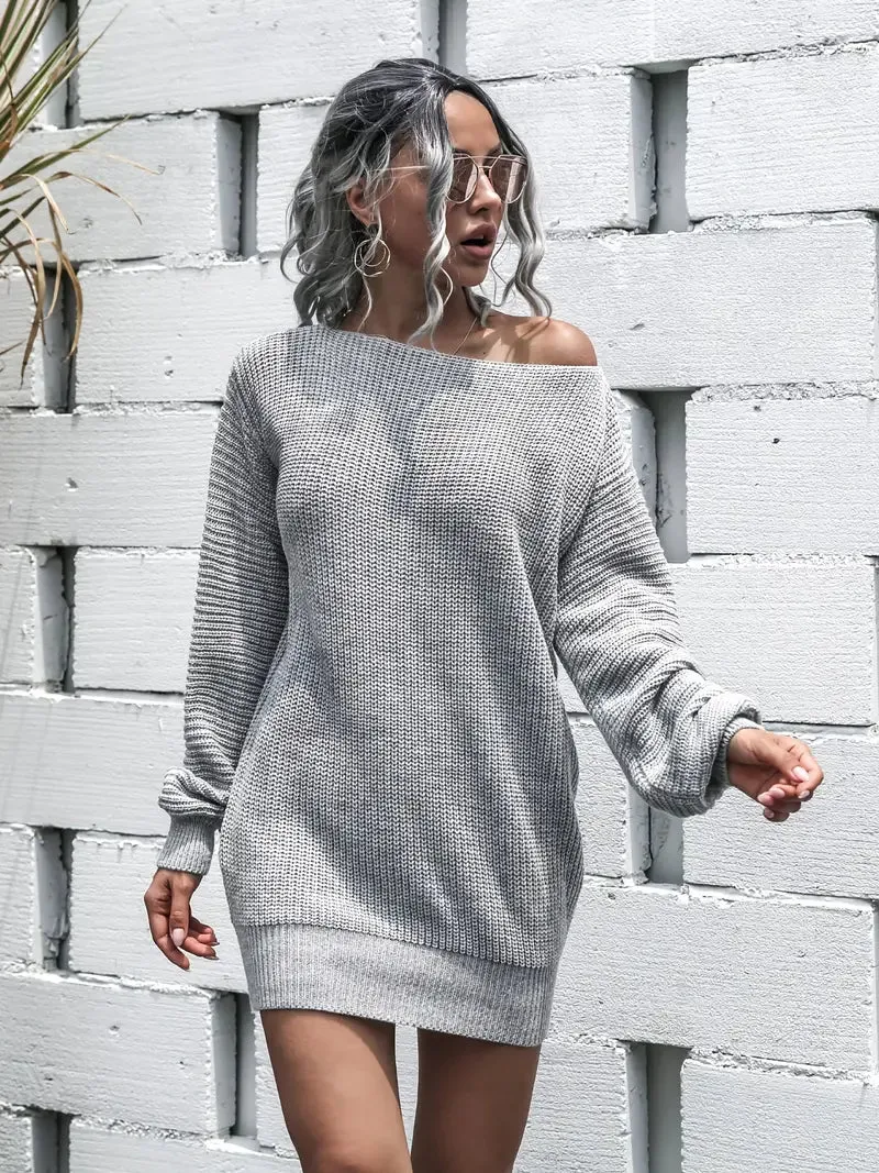 Wenkouban-Christmas Thanksgiving Gift New Year's Eve Dress party look inspos back to school dress  Loose Round Neck Solid Sweater Dress