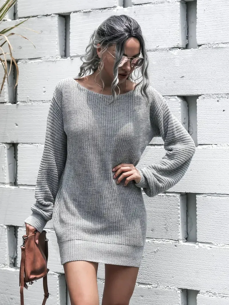 Wenkouban-Christmas Thanksgiving Gift New Year's Eve Dress party look inspos back to school dress  Loose Round Neck Solid Sweater Dress