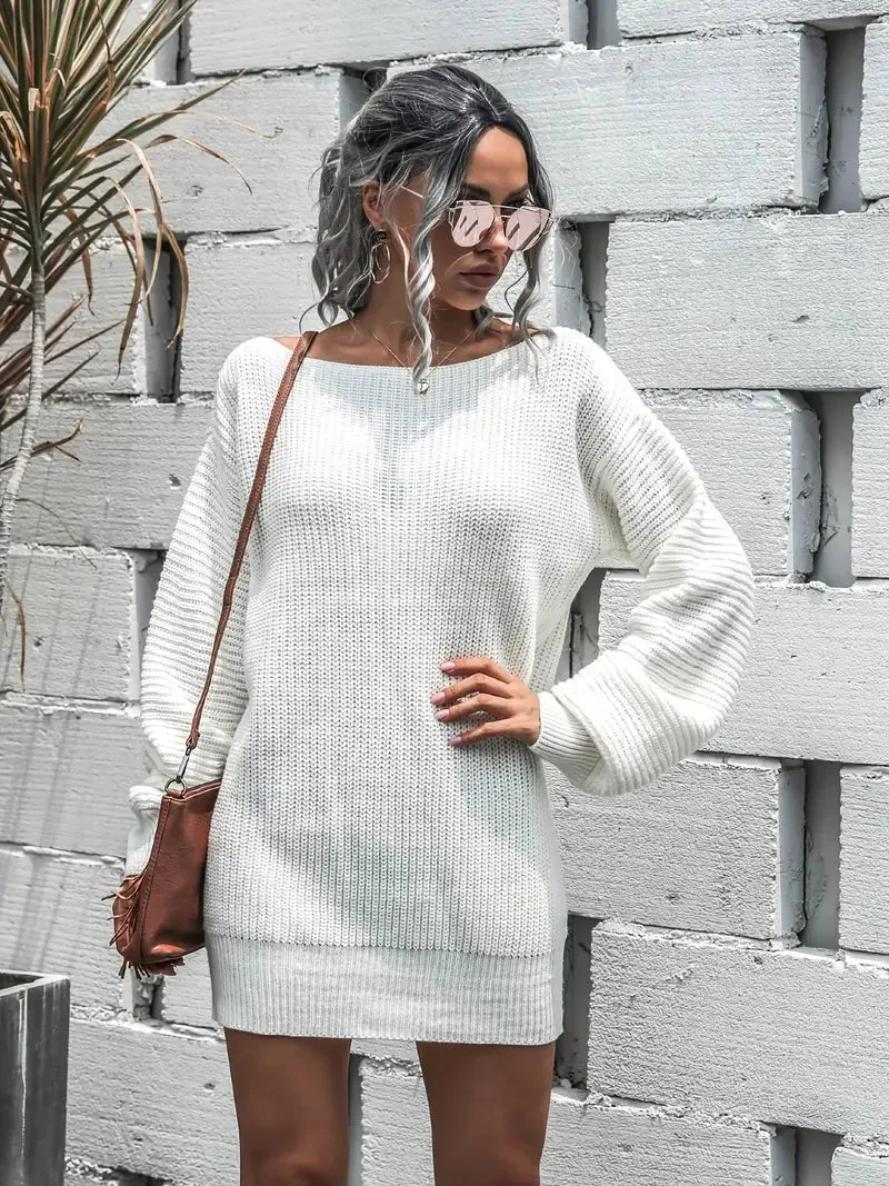 Wenkouban-Christmas Thanksgiving Gift New Year's Eve Dress party look inspos back to school dress  Loose Round Neck Solid Sweater Dress