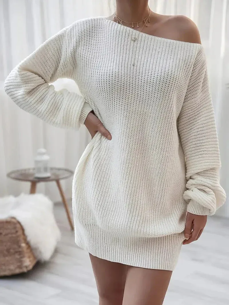 Wenkouban-Christmas Thanksgiving Gift New Year's Eve Dress party look inspos back to school dress  Loose Round Neck Solid Sweater Dress